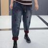 Plus Size Women's Slimming Velvet Embroidered Jeans - Autumn/Winter Casual Fashion