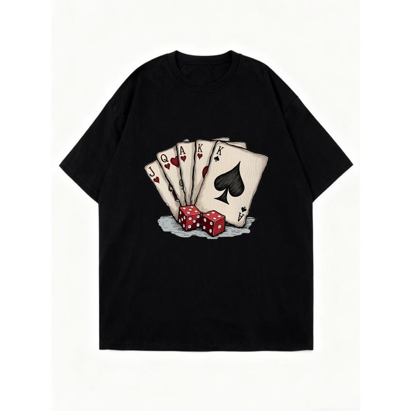 Casual Oversized T Shirt Black Playing Cards And Dice Print For Everyday Wear And Casual Outings