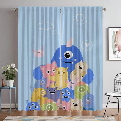 Little Monster Blackout Curtains for Living Room Window Curtain Home Interior Curtains 2 Pieces Shades Partition Kitchen Elegant