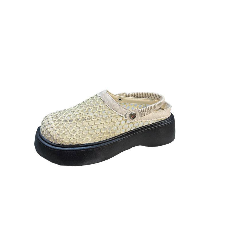 

Half slippers woven two wear cool slippers 2025 summer new thick sole heightened hollow breathable bag head sandals women s shoes 40 абрикосовый