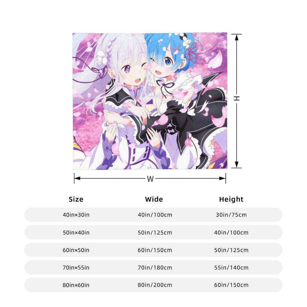 Rem Emilia Re:ZERO Flanell-Kuscheldecken Starten das Leben in Anderen Welten Anime-Decke für Sofa Couch Warmes Schlafzimmer Steppdecke