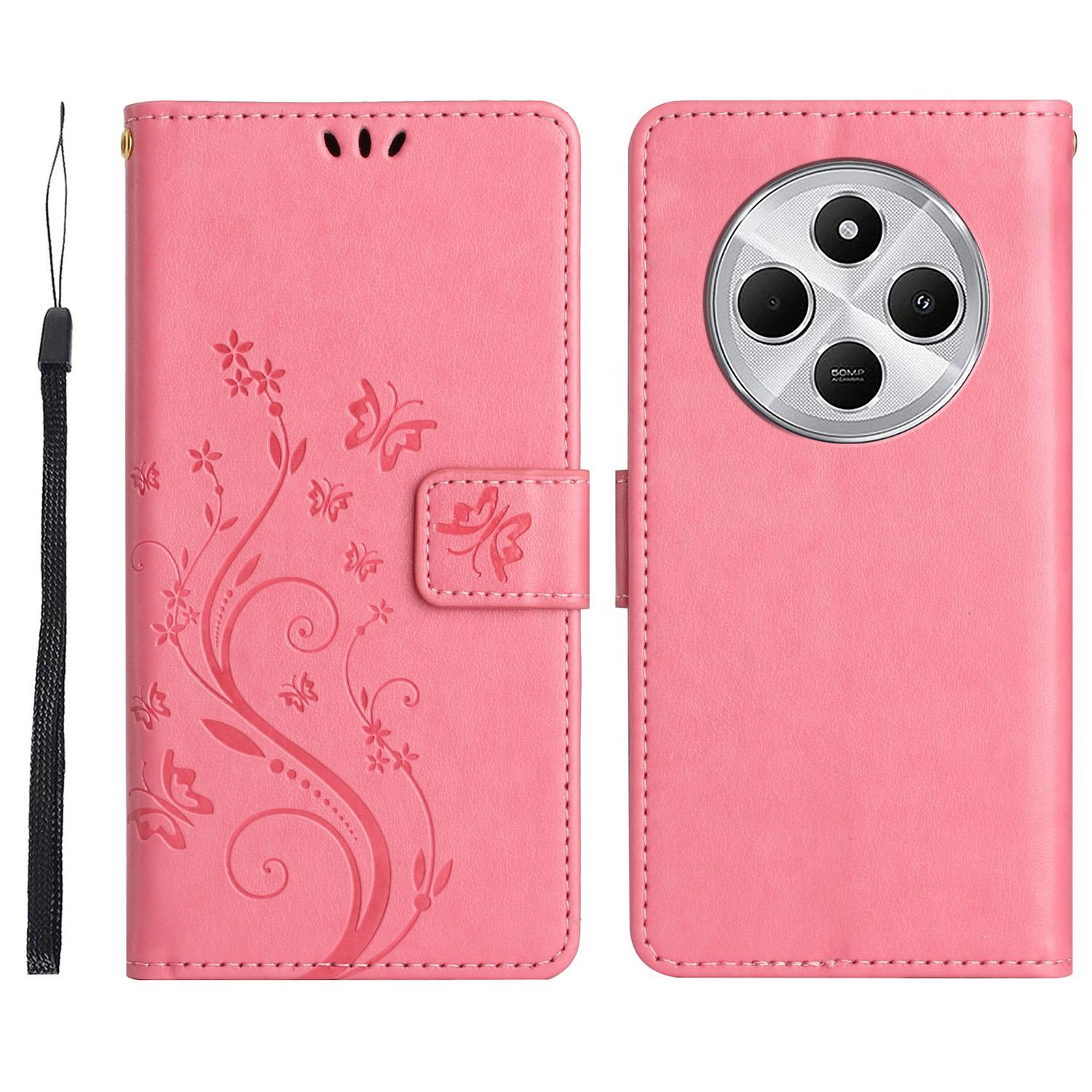 

For Xiaomi Poco C75 4G/Redmi 14R 5G/14C 4G Case Pattern Imprint PU Leather Phone Wallet Cover with Strap Pink