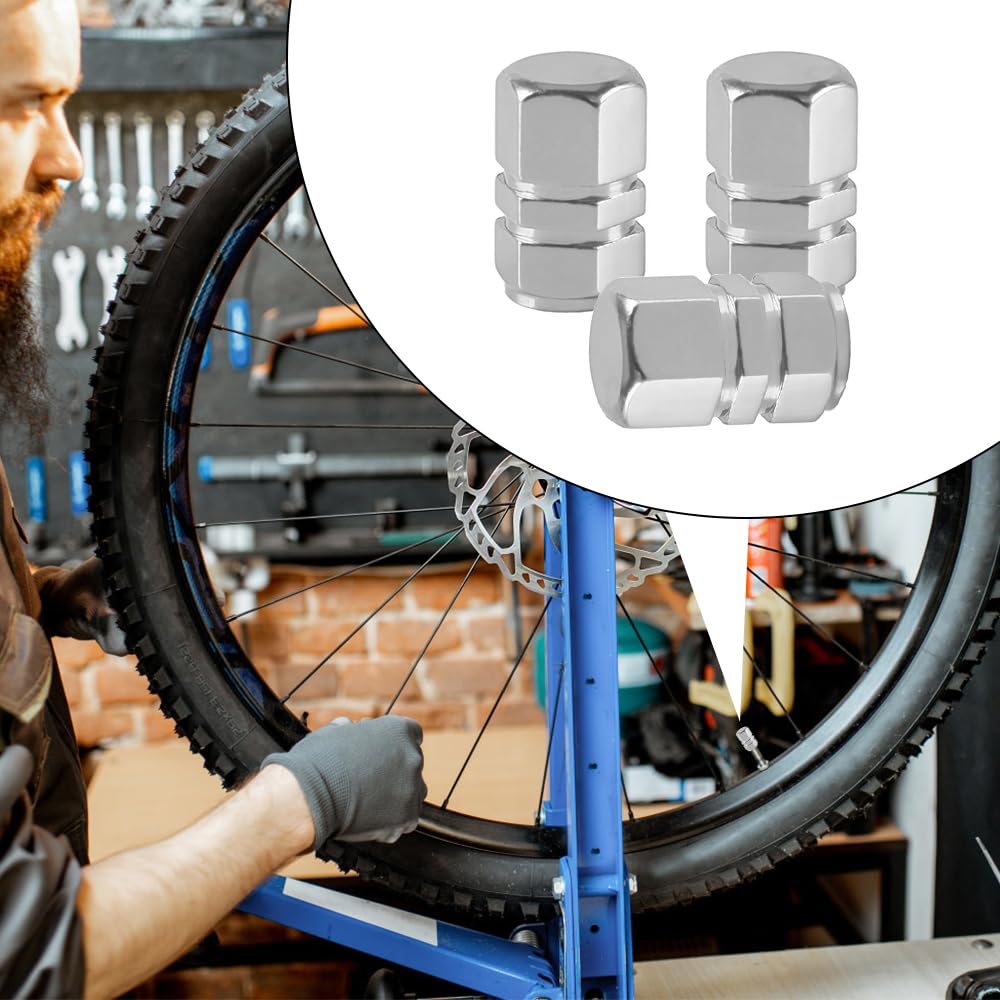 4pcs Car Tire Valve Cap Aluminum Alloy Valve Cap Valve Core Cap Tire Cap Auto Assembly (Silver)