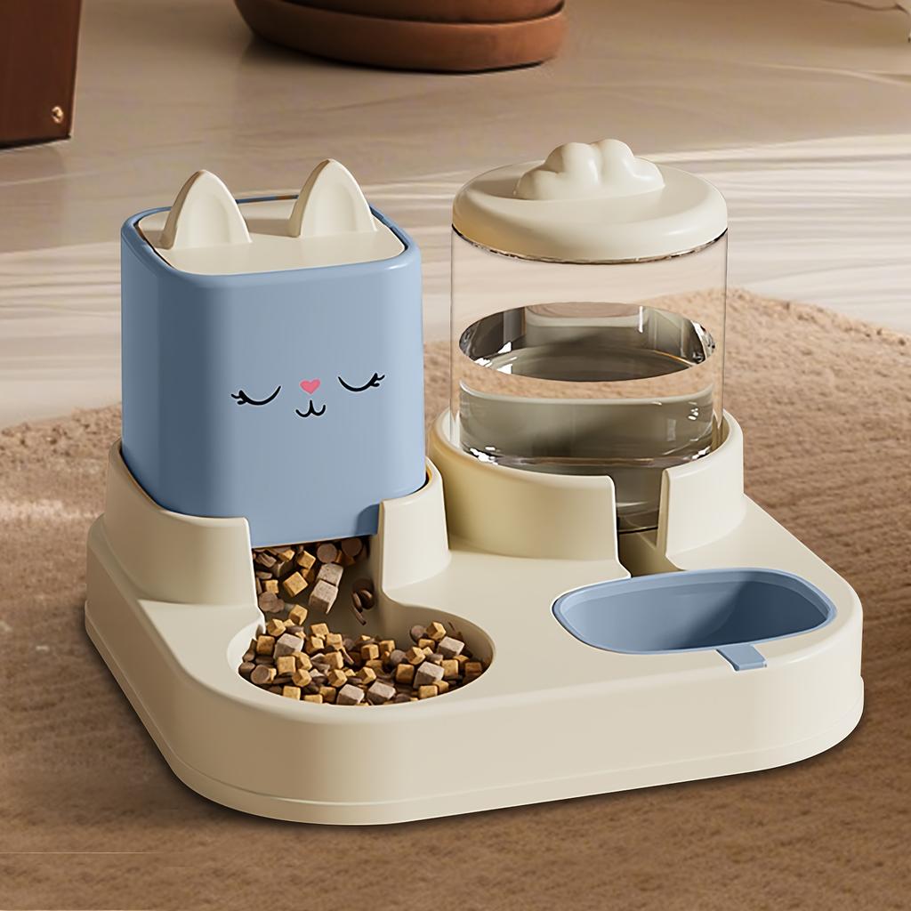 1SET Automatic Intelligent Feeding Integrated Pet Feeder, with Wet and Dry Food Separation Function and Automatic Water Supply System.