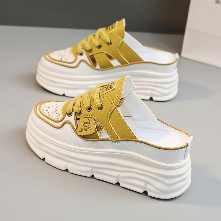 Zomer Nieuwe Damessandalen Mode Ademend Verhogend Baotou Semi-slippers Dames Kleine Witte Schoenen Sexy Jurk Sandalen