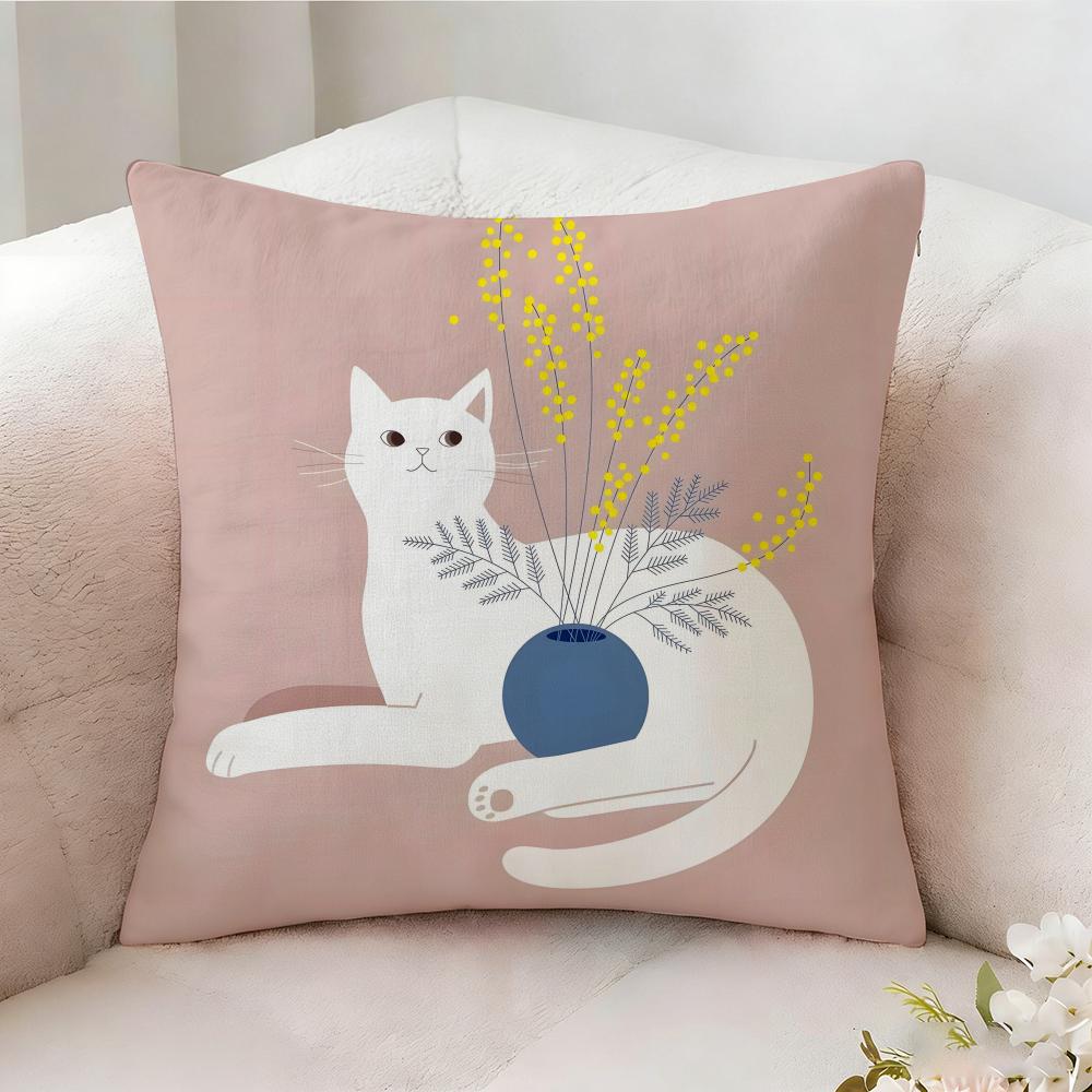 Flat Style Illustration Cat Pillow Case Pillowcase, Double-sided Printed, Sofa Cushion, Bedroom Headboard Pillow