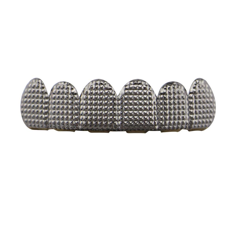 HIOHOP Lattice Pattern 18K Gold Plated Hip Hop Grillz - Top & Bottom Six Teeth Fashion Accessory.