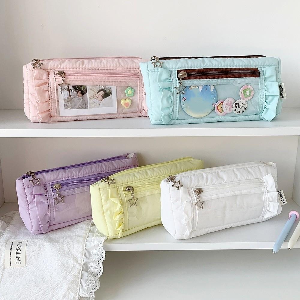 Ruffled Edge Ruffled Pencil Case Star Zipper Pencil Pouch Korean Ruffled Stationery Bag Office