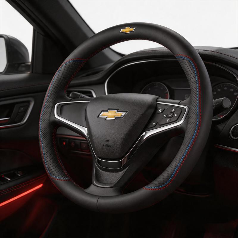 Car Steering Wheel Cover Breathable Anti-Slip Comfort Grip For Chevrolet Corvette Montana TrailBlazer Silverado Camar Keychain