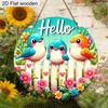 Plat 2D, 1 pièce Panneau en Bois Oiseau Vif Hello Hello Printemps Panneau de Bienvenue Décoration de Jardin Décoration Murale et de Porte de Maison Décoration de Fête de Fête Printemps