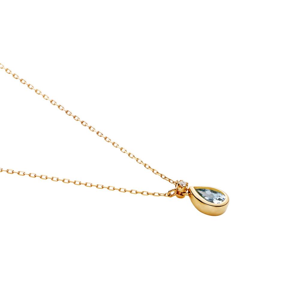 VA Vendome Aoyama Necklace In 10K Yellow Gold with and Drop Motif [Official] Diamonds, Aquamarine, (GJVN041640AQ)