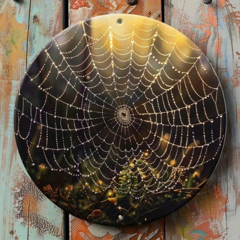 Sparkling Spider Web Metal Wall Art Decor for Home Garage Cat Cafe