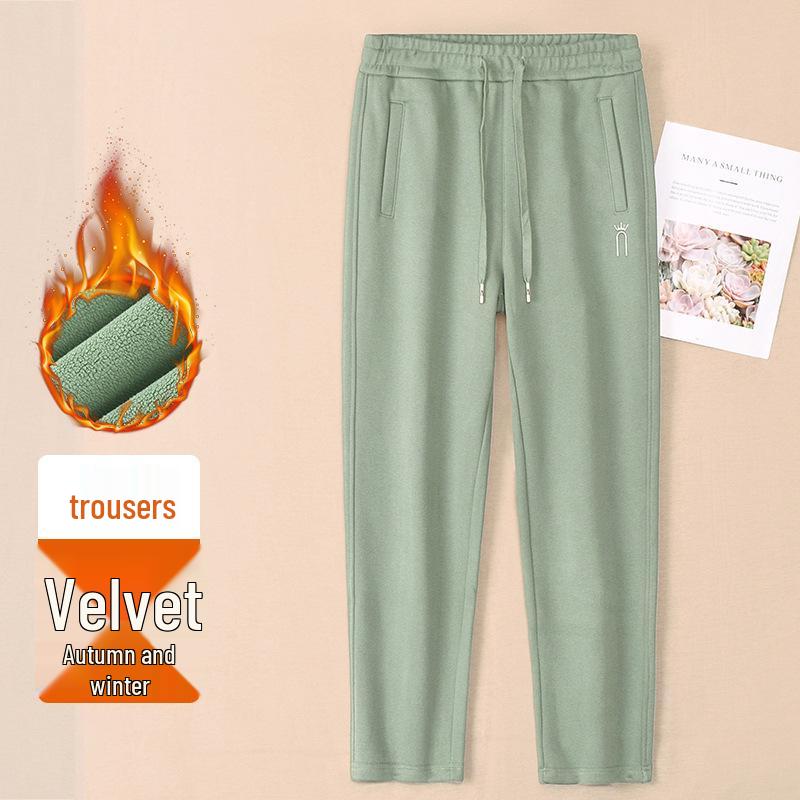 

Женские хлопковые брюки прямого кроя на флисовой подкладке: Повседневные, теплые, спортивные штаны свободного кроя на осень и зиму 2025 L