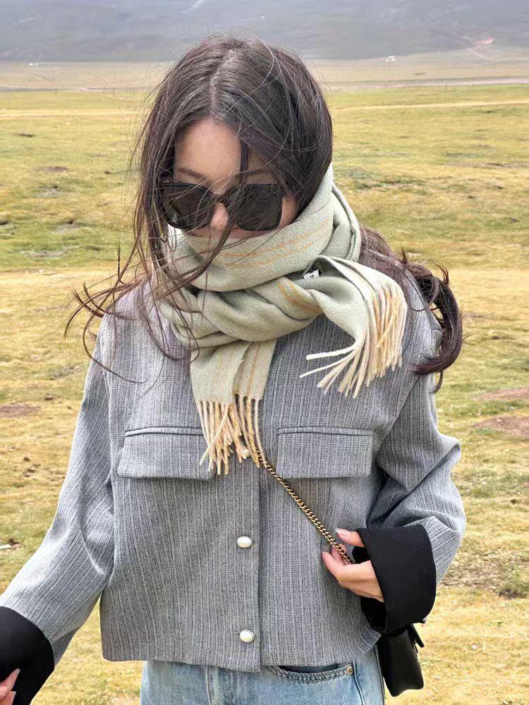 European And American High-Quality 100% Wool Scarf For Women Winter Double-Sided Border Design High-End Feel Versatile Large