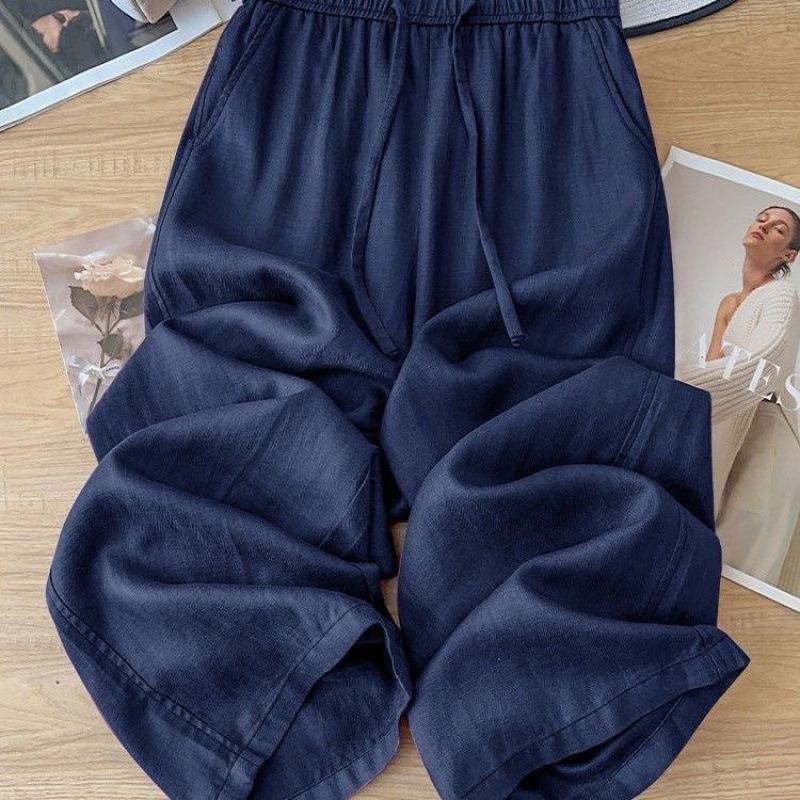 Plus Size Breathable Cotton Linen Wide-Leg Pants - Women's Casual Summer Style