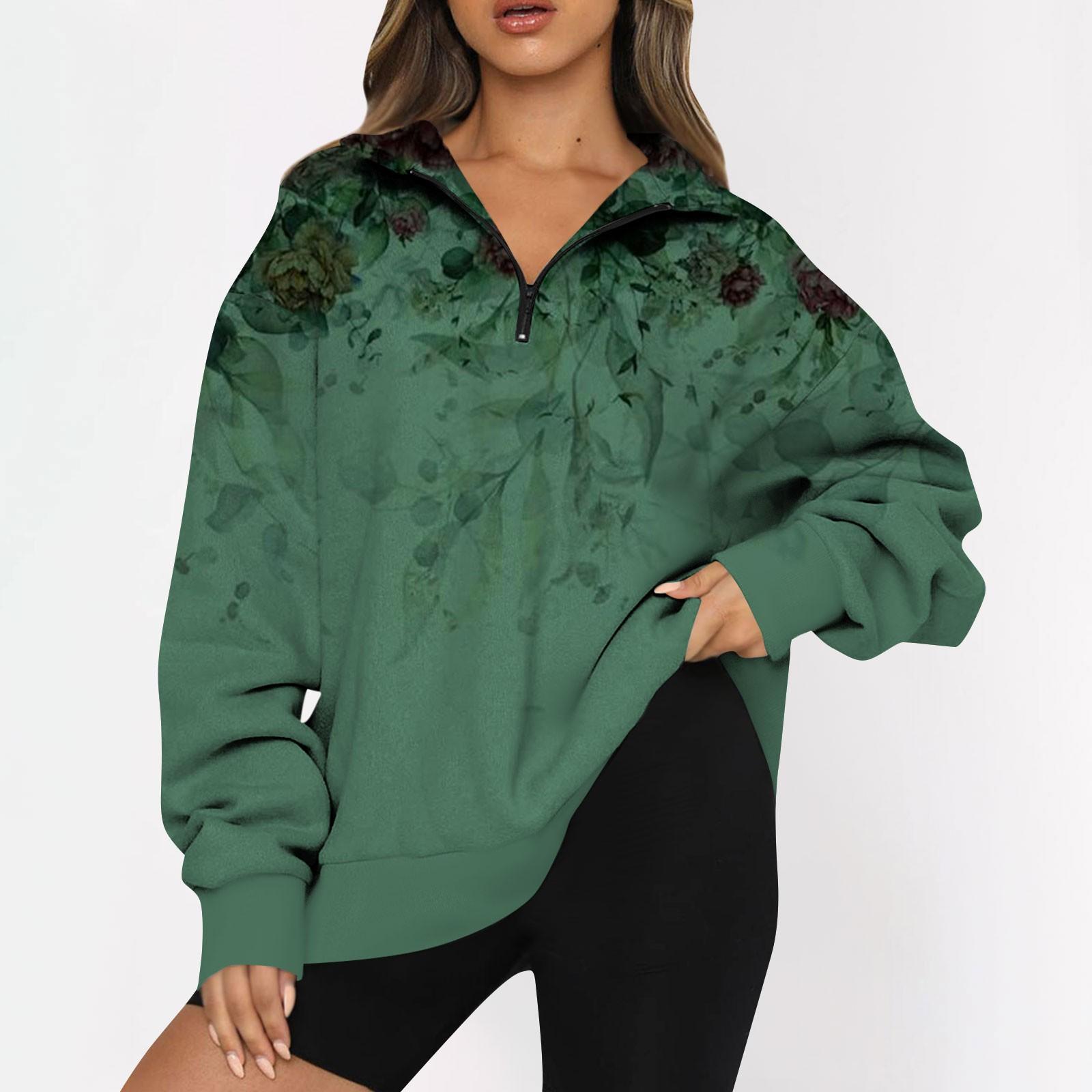 

Женская повседневная модная толстовка на молнии с длинным рукавом и цветочным принтом, топ на молнии XXL