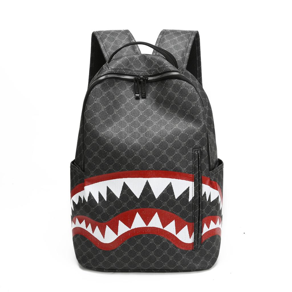 Schoolbag Men's Backpack Simple Personality Fashion Shark Mouth Plaid High School Student College Student Lightweight Computer Backpack School Bag