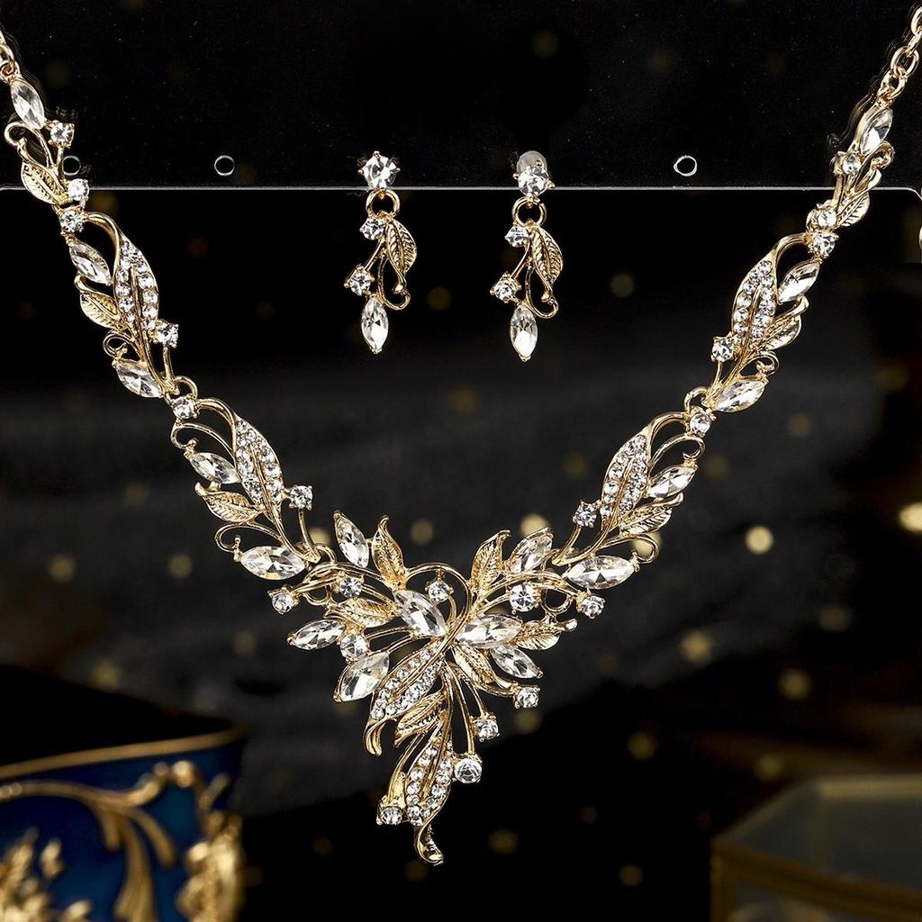 Vintage Crystal Floral Teardrop Bridal Necklace & Earring Set - Elegant Evening Jewelry