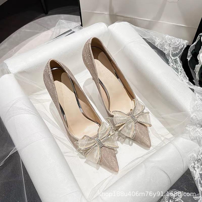 Xiuhe wedding dress two wear crystal wedding shoes bride shoes are not tired feet 2025 new temperament high heels women's stiletto