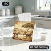 1pc Tissue Box, Vintage African Rhinos Savanna Calm Pattern, 2D Flat Printing, Made from Tough Polyester, Can Be Folded, Napkin Box, for Automotive Us
