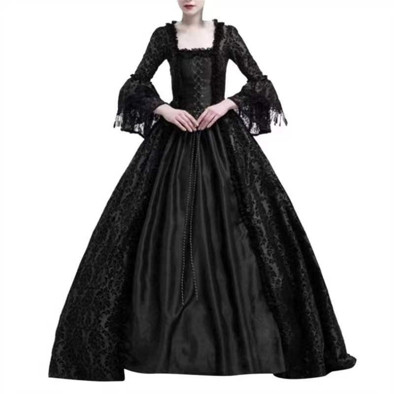 S-5XL Plus Size Court Dress Lace Stitching Large Dress Retro Medieval Renaissance Dress