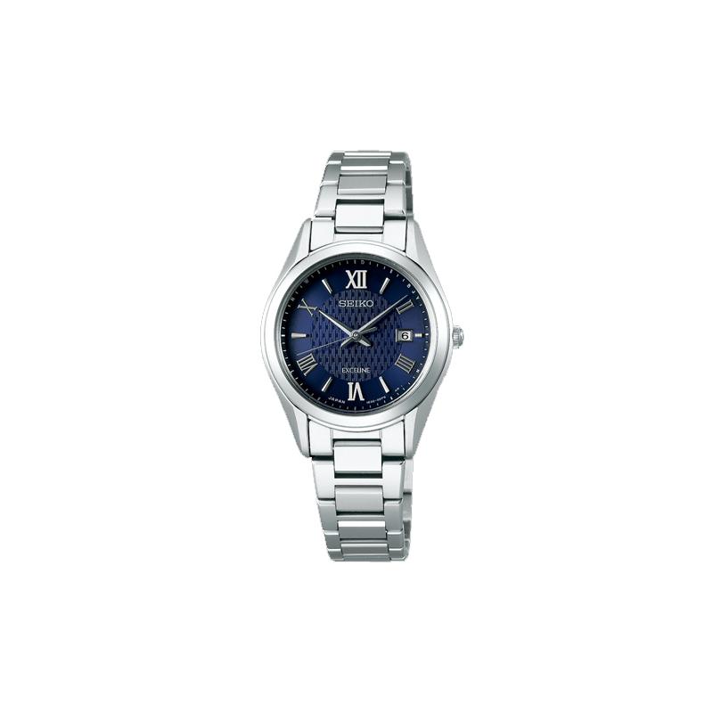 SEIKO 100 meters waterproof solar Quartz titanium strap 28.3mm women s watch blue dial SWCW147 синий