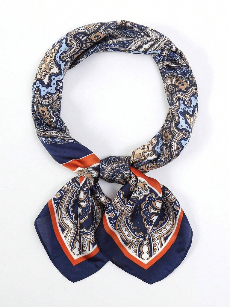 Luxury Retro Women'S Silk Satin Hair 70Cm Square Scarves Fashion Flower Printed Headscarf Designer Scarf Headband