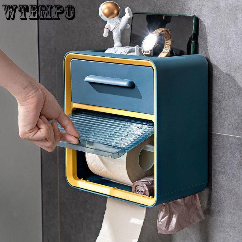 WTEMPO Toilettenpapierbox Toilettensaugbox Perforationsfreie Wand-Toilettenpapierbox Toilettenkleinartikelregal