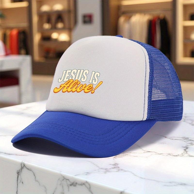 Jesus Is Alive Trucker Hat Polyester Mesh Baseball Cap Adjustable Casual Snapback Gift