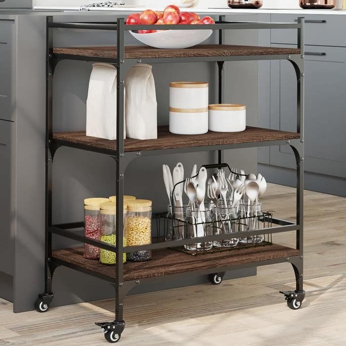 VidaXL Chariot de Cuisine, Étagère avec Roues, Chariot de Service, Meuble de Rangement Salon Salle de Bain Intérieur, Chêne 842400