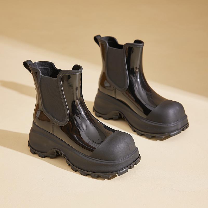 Women's Fashion Martin Rain Boots: Non-Slip, Thick Sole, Mid-Low Shaft, Height-Increasing Rubber Shoes