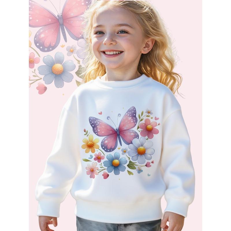 Kids Sweatshirt Butterflies on a Long-Sleeve Crewneck Sweatshirt - a Cozy Pullover Top Featuring an Adorable Graphic Design