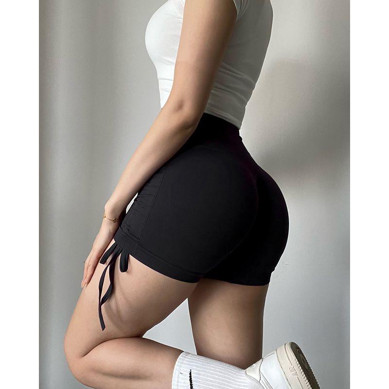 Buttock Lifting Peach Pants Yoga Shorts Drawstring High Waist Seamless Knitted Fitness Pants Hip-Showing Exaggerates Hips Sports Three-Point Pants