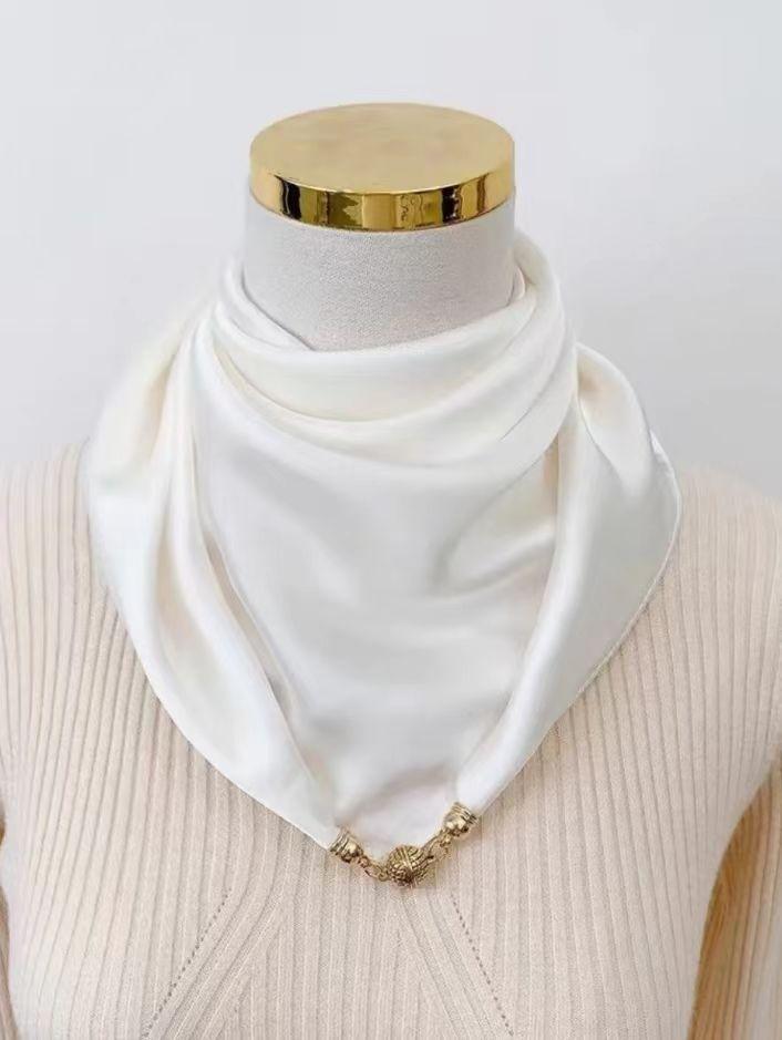 

Square Scarf With Magnetic Clasp, Scarf, Silk Scarf, Women s Neck Protector One Size белый