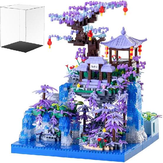 Peach Blossom Pond Japanese Architecture Building Blocks Set for Adults and Kids, Micro Mini Bricks Cherry Blossom Tree House Building Kit 2500+PCS