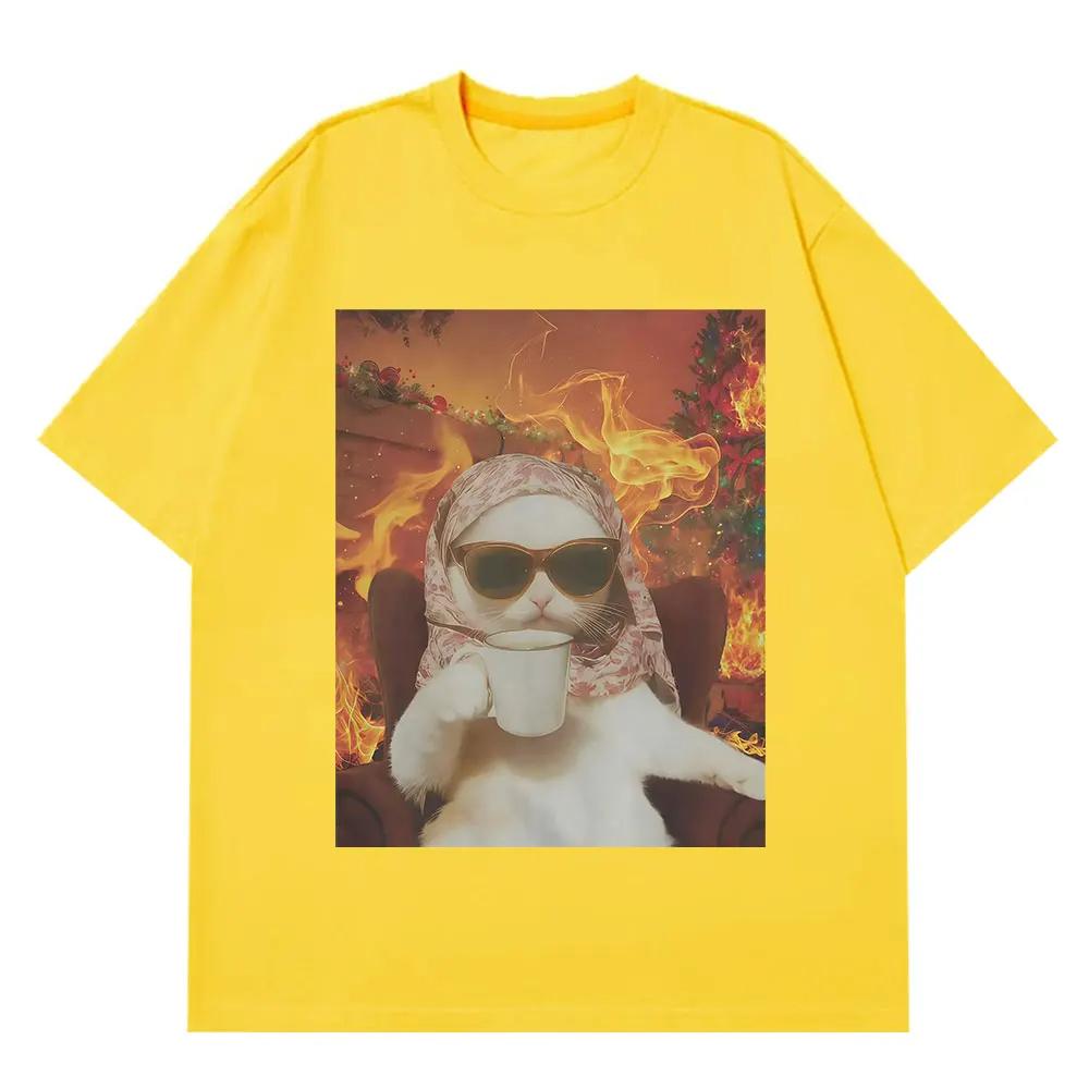 I Chill Cat Xmas Funny Cat Meme Tshirt Men Women Casual and Loose Tshirt Summer Cotton Hiphop Aesthetic Fashion Tshirts Tops
