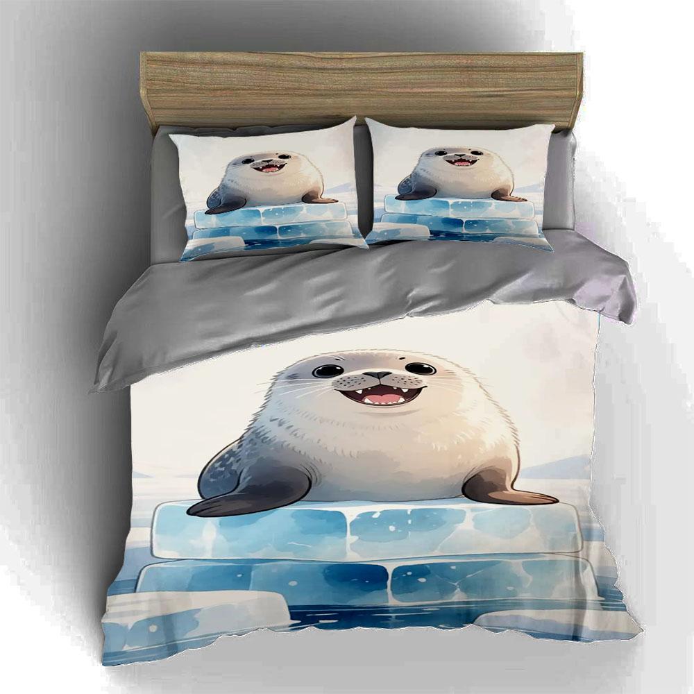 Smiling seal on ice. Bedding sets Duvet cover sets Duvet covers Pillowcases(1 * Duvet Cover 2 * Pillowcases, without duvet insert)