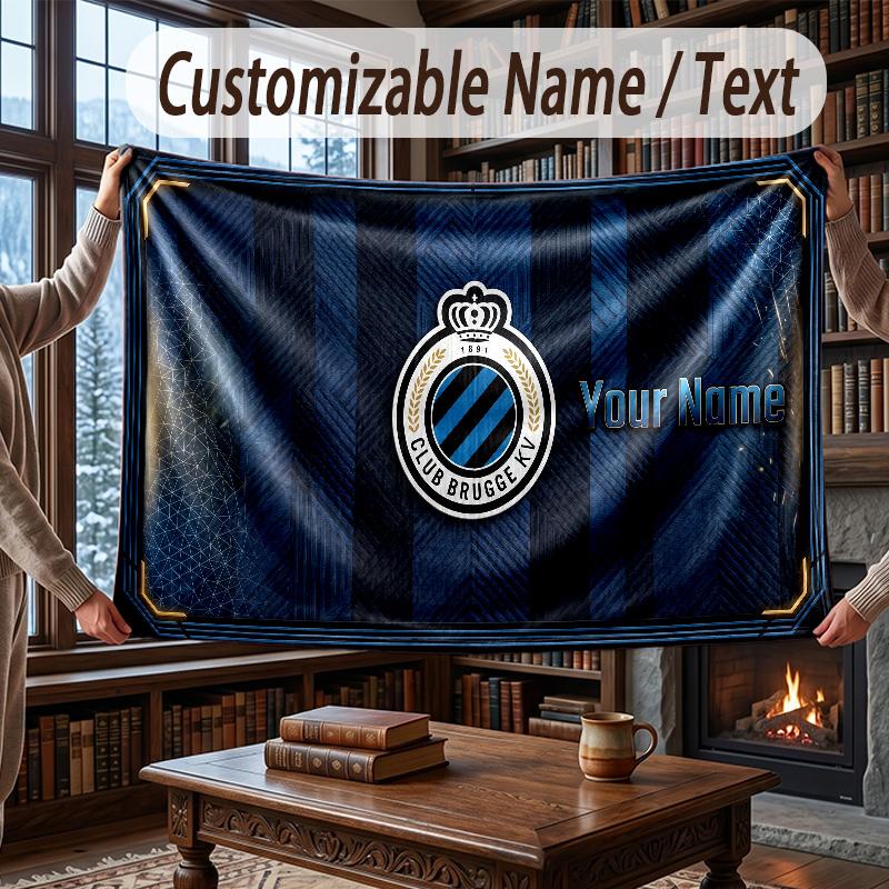Custom Name Flannel Throw Blanket Club Brugge FC Pattern Warm Home Decoration
