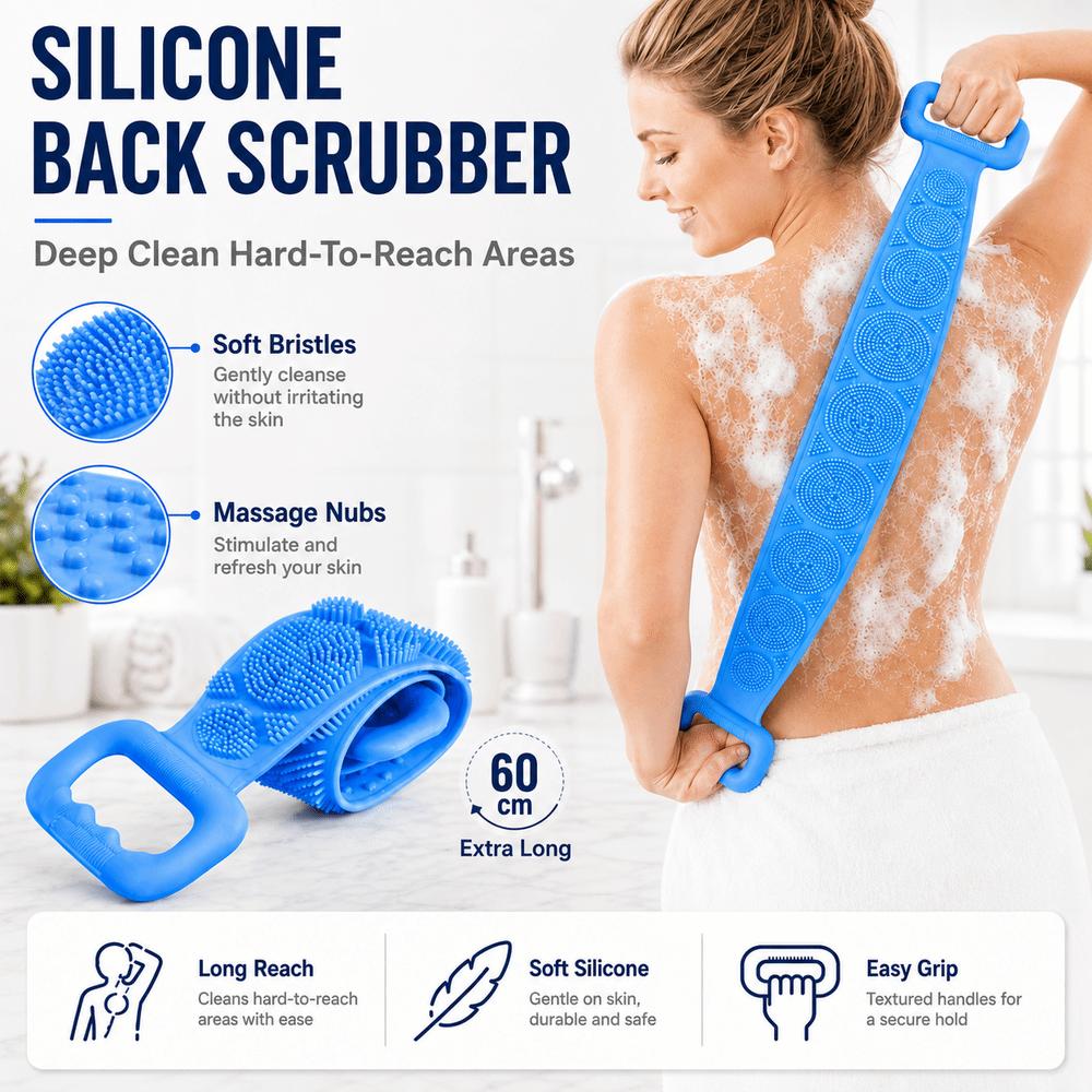 Back Reaching Silicone Body Scrubber Long Strip Back Washing Brush Body Cleaning Tools