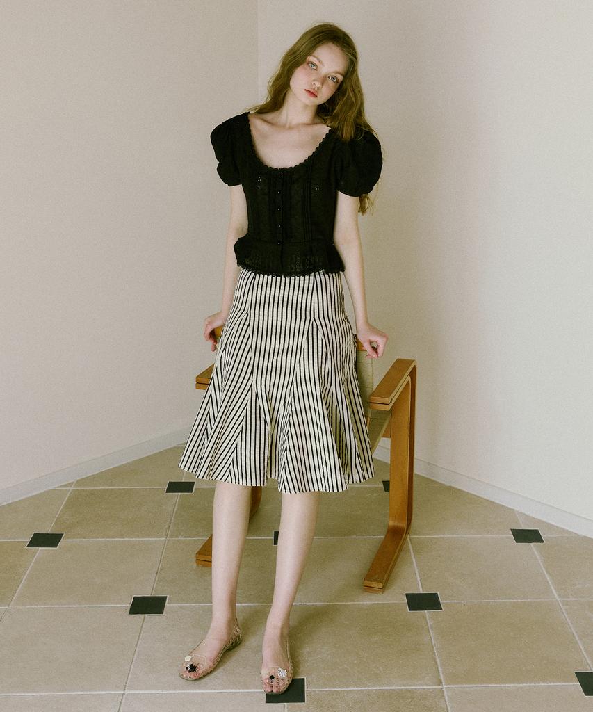Green Butter Flare Stripe Skirt (Black)