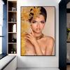 Portrait of a Beautiful Woman with Gold Flowers, Canvas Printing, Salon, Wall Art Decor, Posters, Printers, Fashionable Home Decor,