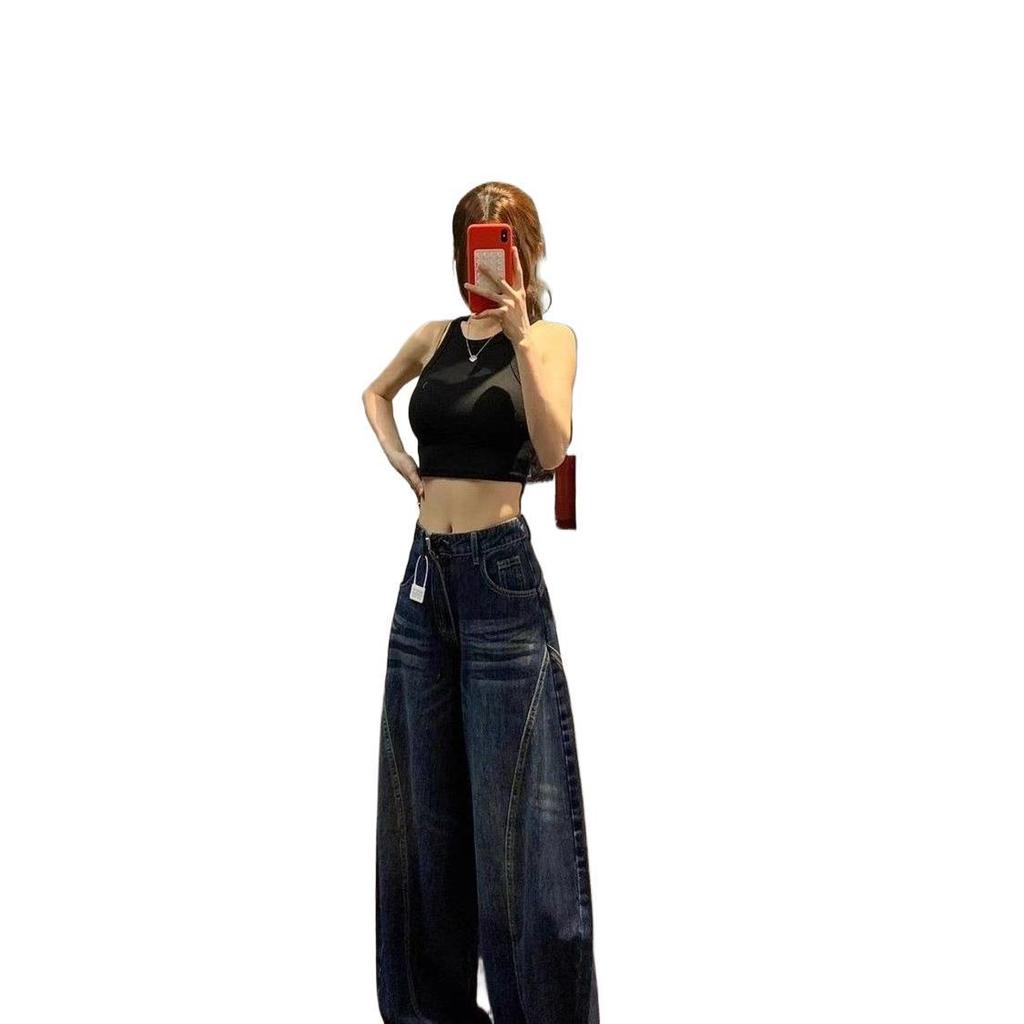 Samtige Dicke Amerikanische Retro Gebogene Jeans für Damen - Hoher Bund, Weiter Bein, Herbst-Winter 2025 Kollektion