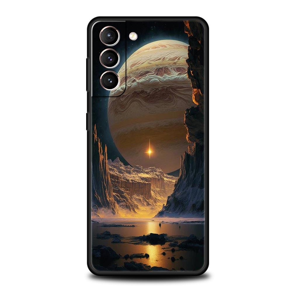 Moon Galaxy Universe Phone Case For Samsung Galaxy S26 Ultra S25 Plus S24 FE S23 S22 5G S21 S20 Cover Black Soft