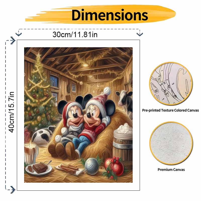 Disney Mickey Minnie Christmas Oil Painting Kit Home Bedroom Wall Decor Handmade Gift Holiday Festive Scene Farmhouse Decor Art Craft Set