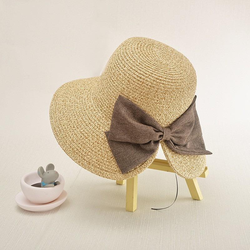 Lace bow big brim straw hat women's summer breathable sunshade sunscreen beach hat sweet bucket hat