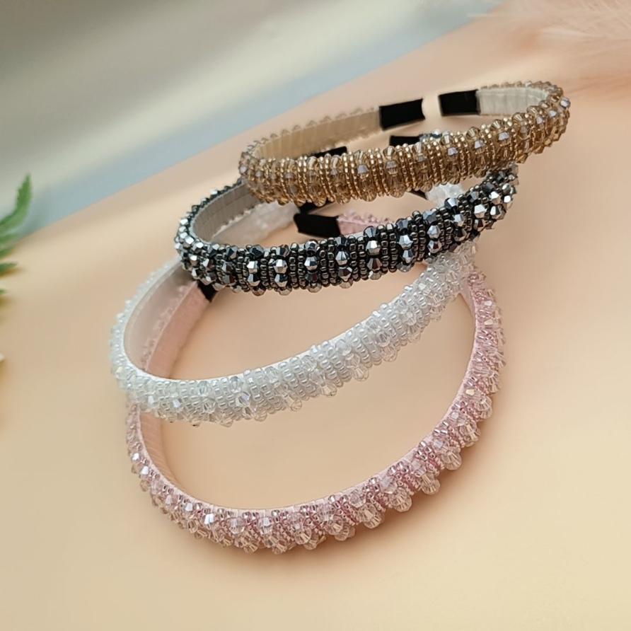 Korean Fashion Shiny Beaded Headband For Women Full Crystal Diamond Hair Hoop Wedding Bridal Hair Jewelry Accessories
