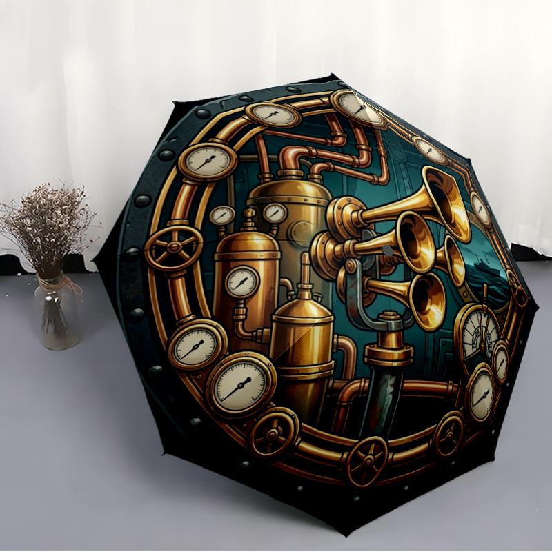 Steampunk Maritime Engine Room Pattern Umbrella, Portable and Foldable Design, 8 Ribs, a Casual Accessory for Friend's Birthday Gifts.