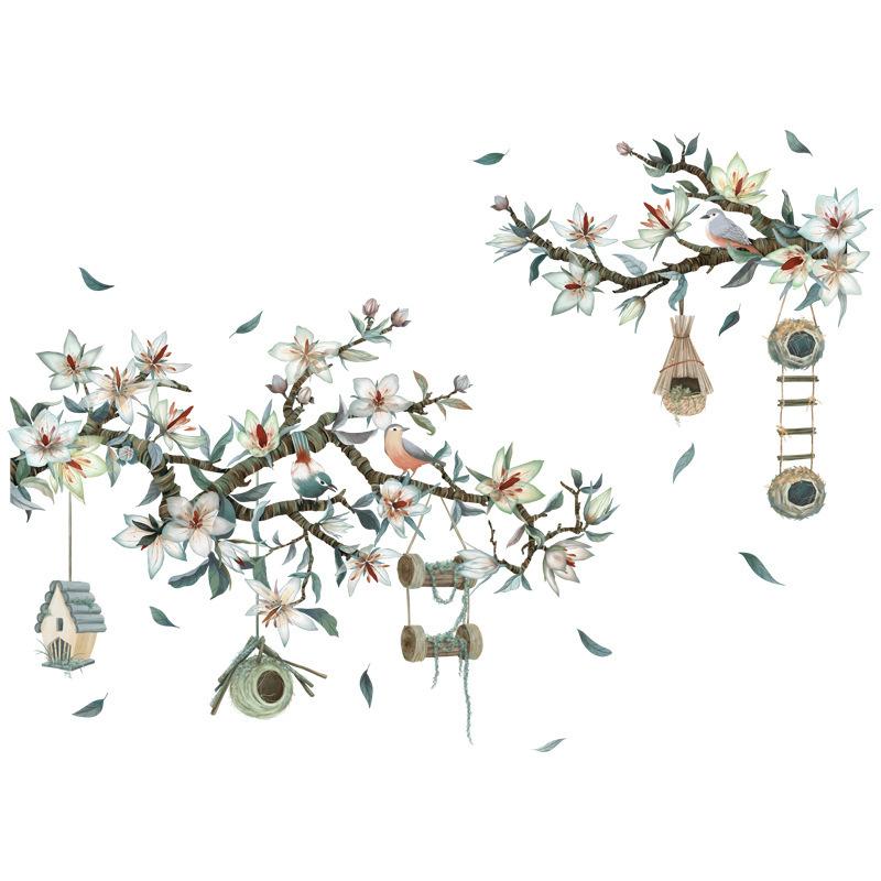 

Свежая Магнолия Наклейки на стену Спальня Диван Фон Наклейка на стену Птичье гнездо Цветок Растение Наклейка на стену 30x90cm*2pcs разноцветный