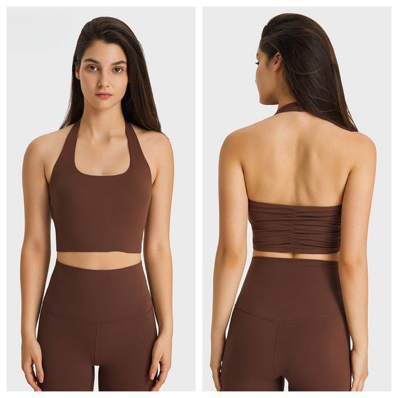 Hanging Neck Sling Sports Vest Women Slim fit With Chest Pad Outdoor Fitness Bra Running Top Yoga Underwear High Elastic