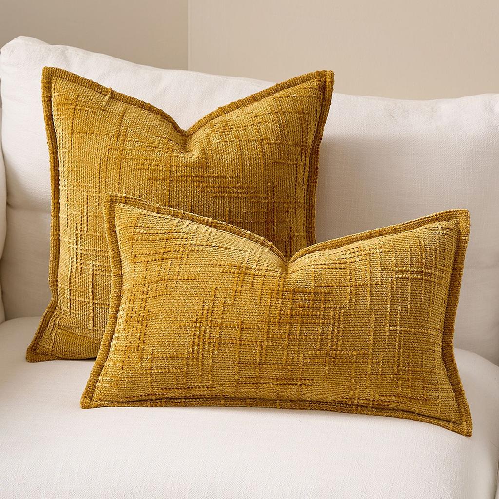 Simple Comfortable Pillow Cover Chenille Bamboo Joint Yarn Edge-Pressed Sofa Throw Pillowcase Pure Color Headboard Cushion Cover